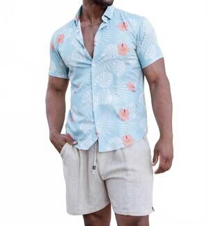 NEW MOJITO COLLECTION hawaiian leaf print shirt in blue